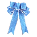 Sparkling blue Christmas bow decoration with silver edges for tree ornaments - 14*20cm / Blue