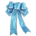 Sparkly light blue 20cm Christmas bow with silver edges for tree party decoration - 14*20cm / Sky Blue