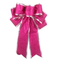 Glittery rose red Christmas bow decoration with silver edges for tree festive ornaments - 14*20cm / Rose Red
