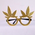Sparkly gold glitter leaf-shaped Christmas glasses with Merry Christmas hanging charm - Gold Leaf Glasses