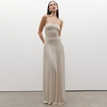 Elegant strapless off-shoulder pleated maxi dress in beige for summer occasions - S / Apricot