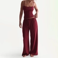 Ensemble détente bordeaux deux pièces avec caraco ajusté et pantalon large à cordon - Bordeaux