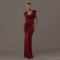 Elegante abito bordeaux smanicato a tubino con scollo a cappuccio e arricciature - S / Borgogna