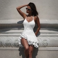 Slim fit white halter neck summer dress with button details and tiered ruffle hem - White