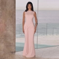 Elegant sleeveless pink backless pleated maxi dress with draping for formal evening events - S / Pink