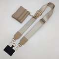 Adjustable wide woven bag strap with golden hooks, mini wallet, and phone patch set - Khaki Arrow Pattern Gold Buckle Set