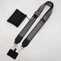 Adjustable woven chevron shoulder strap with gold hardware and a small round coin purse - Silver Arrow Black Pattern Gold Buckle Set