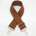 Detail of dark brown geometric pattern canvas strap with gold swivel lobster hooks - Brown