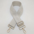 Detail of adjustable 5cm wide canvas bag strap with geometric embroidery and gold hardware - Gold / Off White
