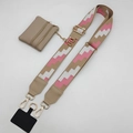 Detail of wide jacquard strap with gold hardware and a small khaki coin purse - Khaki Geometric Pattern Gold Hook Set
