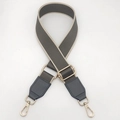 Adjustable wide canvas shoulder strap with navy leather ends and gold metal hooks - Dark Gray with Dark Gray Leather