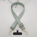 Detail of adjustable woven mint green phone strap with gold metal hooks and connector - T-Shaped Gasket / Matcha Green