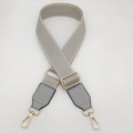 Adjustable wide canvas replacement shoulder strap with silver hooks for crossbody bags - Light Gray with Light Gray Leather