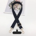 Adjustable black jacquard embroidered phone strap with golden hardware and connector - Solid Black With T-Pad