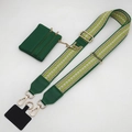 Detail of adjustable green geometric strap with matching coin purse and gold hardware - Grass Green Strap and Green Pouch (Style A)