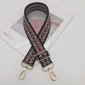 Detailed view of adjustable crossbody bag strap with red and black geometric diamond patterns - Light Gold Hook / Black Beige Wine Red