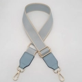 Adjustable light blue canvas bag strap with golden metal lobster clasps and leather ends - Light Blue with Light Blue Leather