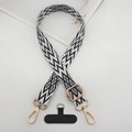 Cordón ajustable para teléfono con diseño jacquard en blanco y negro y ganchos de metal dorado - Onda Geométrica Blanco y Negro (Estilo 1)