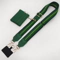 Detail of adjustable woven green and yellow geometric strap with a mini zipper pouch - Grass Green Strap and Green Pouch (Style B)