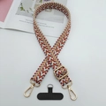 Ethnic geometric woven shoulder strap for phone or bag with gold hardware on white surface - Red Blue Orange Beige Geometric Pattern (Style 3)