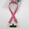 Pink jacquard embroidered phone strap with golden metal clasps and geometric pattern - Beige Edge Rose Red With T-Pad