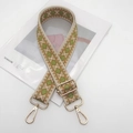 Macro detail of geometric patterned woven bag strap with light gold metal lobster clasps - Light Gold Hook / Beige Light Brown Bright Green