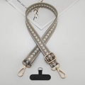 Adjustable woven crossbody phone strap in khaki herringbone pattern with gold metal hooks - T-Shaped Gasket / Camel