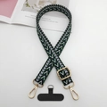 Détail de la bandoulière tissée géométrique avec boucles dorées et patch téléphone - Motif de Vagues Vert Blanc Bleu Noir (Style 6)