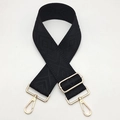 Detail of 5cm wide adjustable black canvas shoulder strap with golden metal lobster clasps - Gold / Black