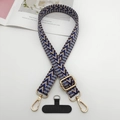 Détail de la bandoulière tressée à motif ethnique avec mousquetons dorés et patch téléphone - Motif en V Bleu Brun Blanc (Style 7)
