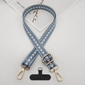 Light blue braided crossbody phone strap with golden carabiner and floral backdrop - T-Shaped Gasket / Haze Blue