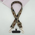 Detail of adjustable geometric weave phone strap with gold hooks and black connector pad - 款式六(带T型垫片)