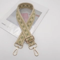 Adjustable wide replacement bag strap with green and beige geometric diamond pattern - Light Gold Hook / Beige Apricot Green Edge