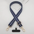 Adjustable dark blue braided crossbody phone strap with white herringbone pattern and gold clips - T-Shaped Gasket / Blue
