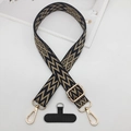 Adjustable woven phone strap with zigzag pattern, gold metal hooks and black pad - Black and Beige Boho Zigzag (Style 6)