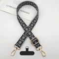 Ethnic jacquard woven phone strap with geometric pattern, gold clips, and phone tether tab - Dark Light Grey With T-Pad