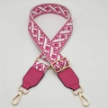 Adjustable geometric jacquard woven bag strap with pink leather and gold metal clips - Rose Red + Rose Red Leather
