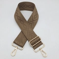 Detail of adjustable wide canvas shoulder strap with brown geometric pattern and gold hardware - Dark Khaki