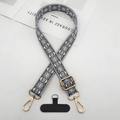 Ethnic jacquard adjustable phone lanyard with gold metal clips and grey geometric pattern - Medium Grey With T-Pad