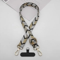 Close-up of geometric V-pattern woven strap with golden metal hardware and phone patch - 款式九(带T型垫片)
