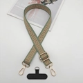 Adjustable green and beige jacquard phone strap with gold hooks and tether tab - Green Edge Khaki With T-Pad