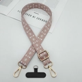 Pink and white geometric jacquard phone lanyard with gold metal buckle and strap - Pink With T-Pad
