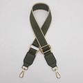 Adjustable wide canvas shoulder strap with dark green leather ends and gold metal hooks - Gold S-Hook Connector Clasp / Army Green with Green Leather