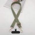 Detail of adjustable woven phone lanyard with green geometric pattern and gold hardware - Khaki Edge Green With T-Pad
