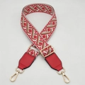 Adjustable wide jacquard bag strap with red geometric floral pattern and gold metal hooks - Red + Red Leather