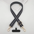 Close-up of woven arrow pattern phone strap with luxury gold metal lobster clasps - T-Shaped Gasket / Black