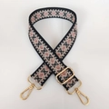 Detail of adjustable geometric diamond pattern wide strap with gold metal hooks - Light Gold Hook / Black Base Pink Bow