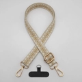 Adjustable retro diamond pattern phone lanyard with gold metal hooks and connector - Beige White Apricot