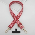 Detail of red and white herringbone woven phone strap with gold metal swivel hook and pad - Red & White Herringbone Style (Style 5)