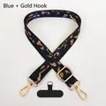 Detail of adjustable blue leopard jacquard phone strap with gold metal lobster clasps - Blue (Gold Hook + Gasket)